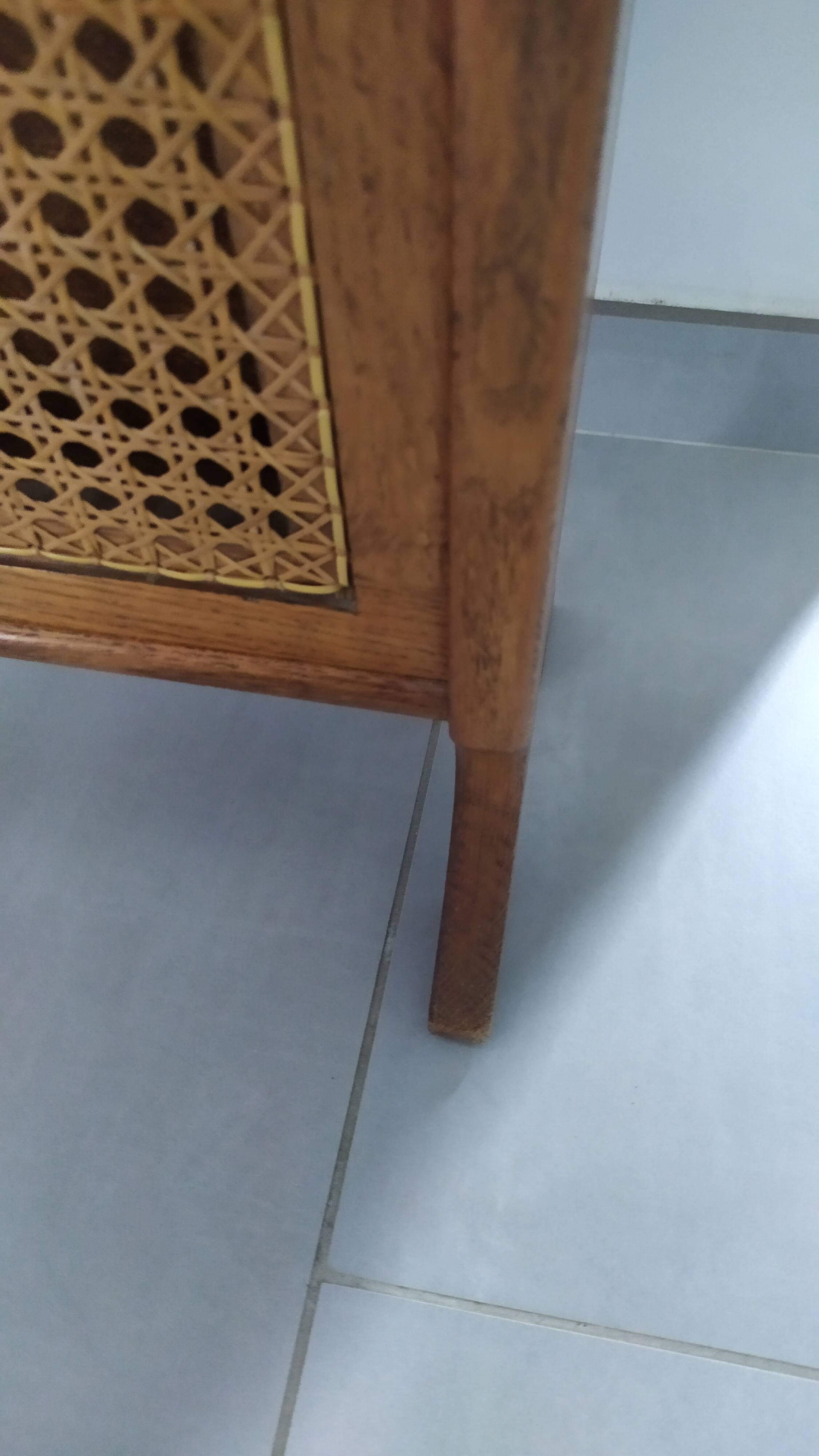 Side table, wooden magazine rack with caning.