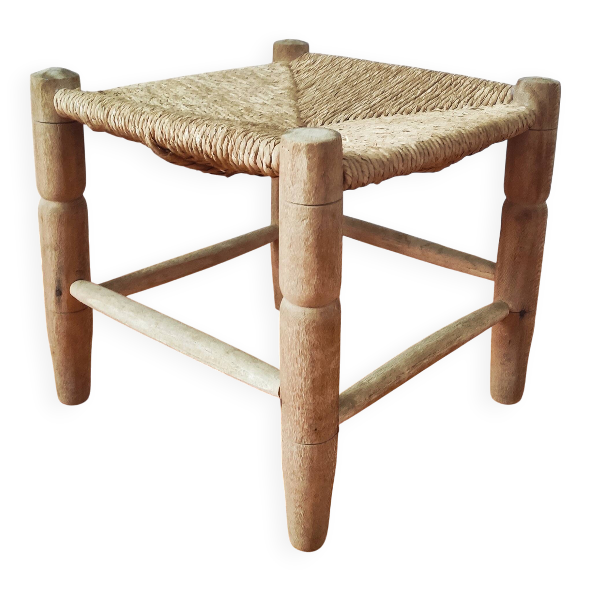 Vintage low stool 60s straw seat
