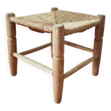 Vintage low stool 60s straw seat