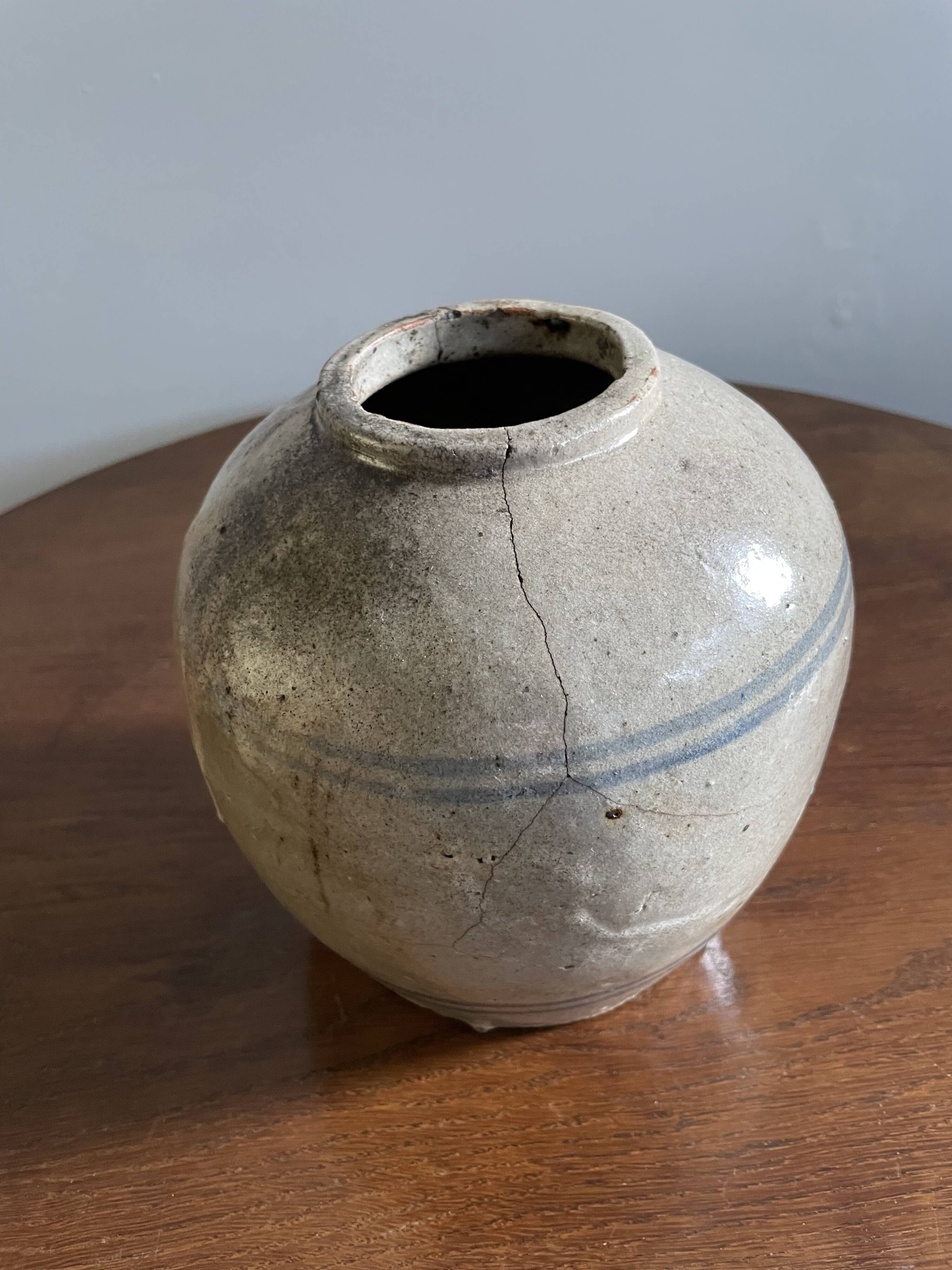 Gray, glazed stoneware ginger jar