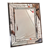 Miroir vénitien ancien en verre gravé et biseauté – Décor floral – Italie