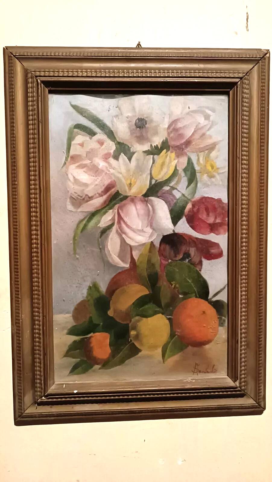 Oil painting on paper depicting roses - signed A. Sambuchi