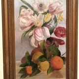 Oil painting on paper depicting roses - signed A. Sambuchi