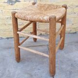 Pair of wooden and straw stools