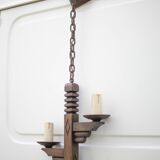 Wooden pendant light, vintage pendant light, 2-light wooden hanging lamp, Gothic