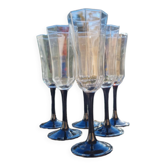6 vintage champagne flutes luminarc octime esso collection 70s-80s