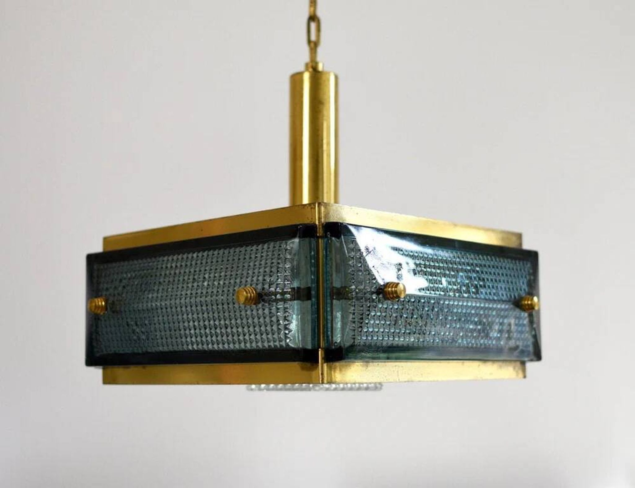 Suspension Malmö Metallvarufabrik du milieu du siècle en laiton et verre