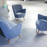 Set sofa and 2 armchairs vintage 50/60s organic fabrics vintage original