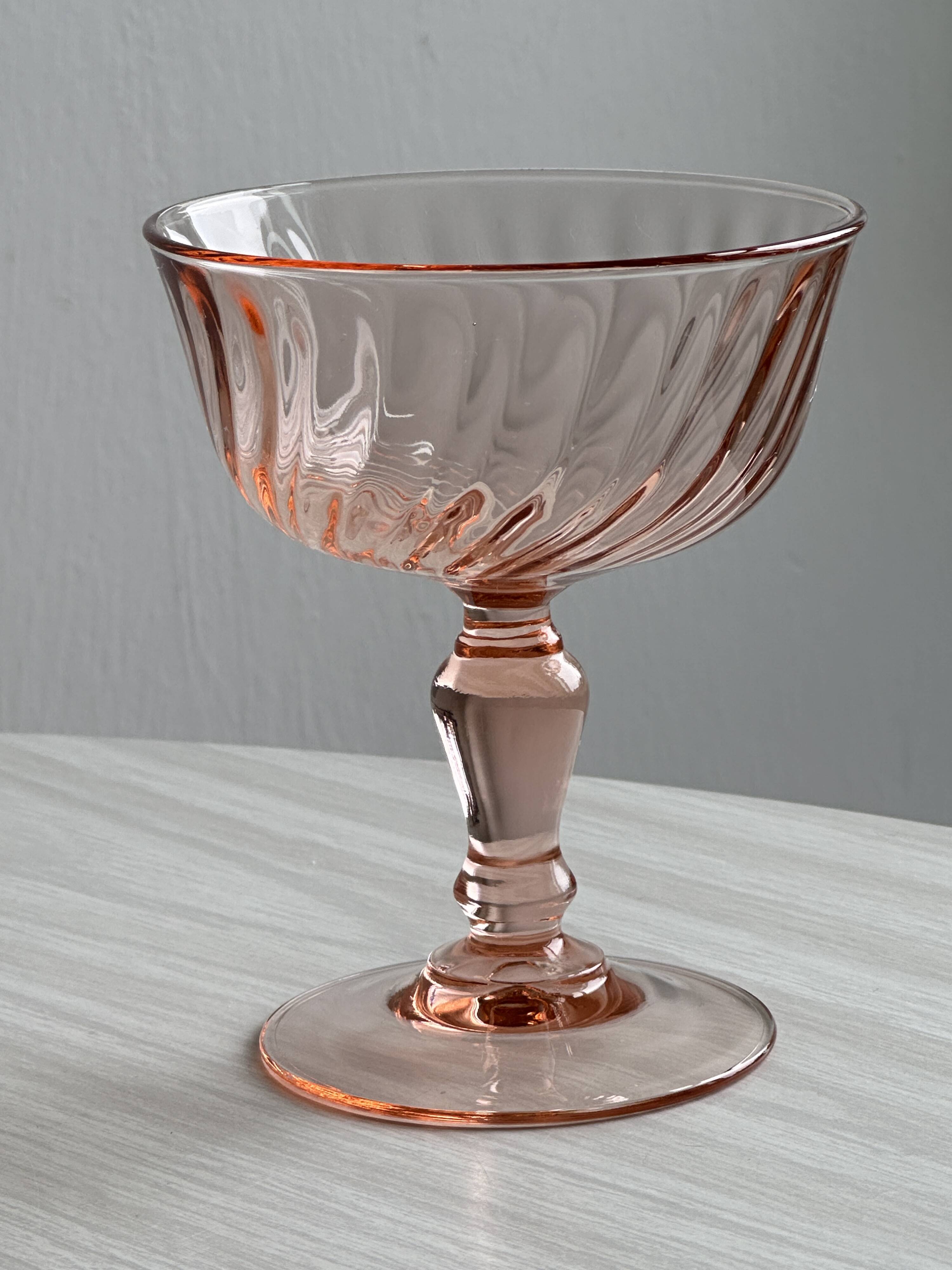 10 Vintage Twisted Pink Glass Champagne Coupes