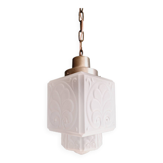 Art Deco pendant light in satin glass, Skyscraper type, 1920s-30s