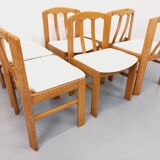 Set of 6 vintage chairs in elm wood and bouclé fabric from the 70s