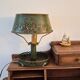 Metal bouillotte lamp, Empire style, green metal shade.