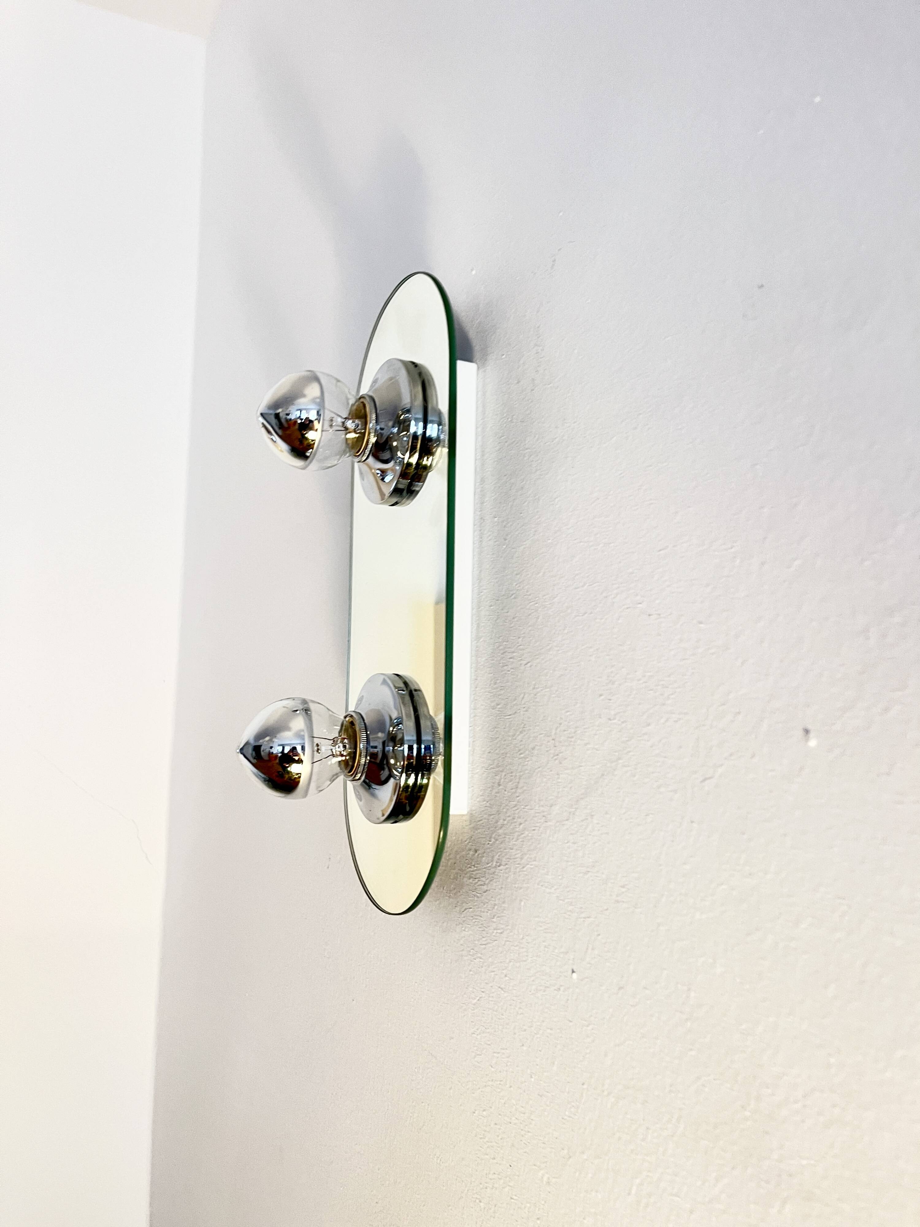 Vintage eglo wall lamp, mirrored glass & metal sconce, germany, 1980s