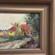 Huile sur panneau originale "Huts" par K.B, vintage et encadrée 30 × 25 cm