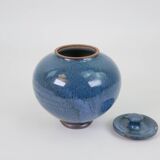Small blue ceramic box with signed lid