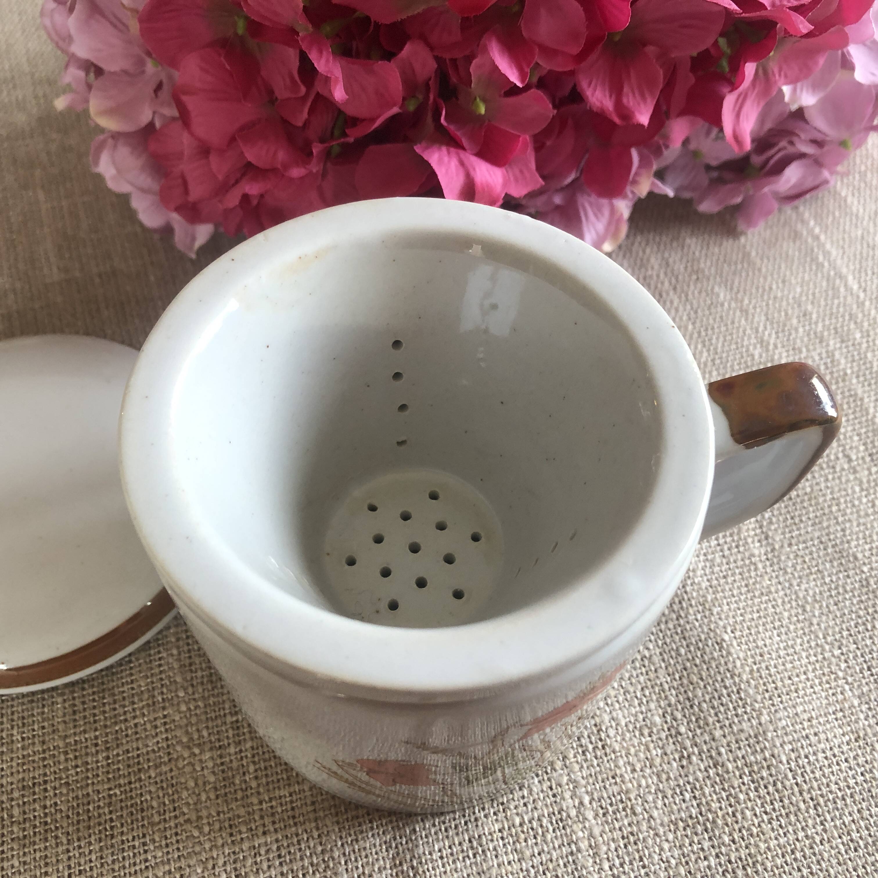 Orange flower stoneware tea pot