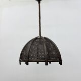 Vintage rattan and webbing hanging lamp 1970s retro