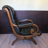 Fauteuil Chesterfield en cuir vert vintage