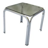 Square coffee table chromed metal and smoked glass