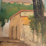 Oil painting on cardboard H. Stilmann Tuscan landscape 1950s