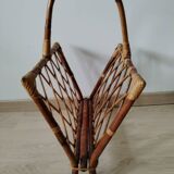 Rattan magazine rack from the 1950s