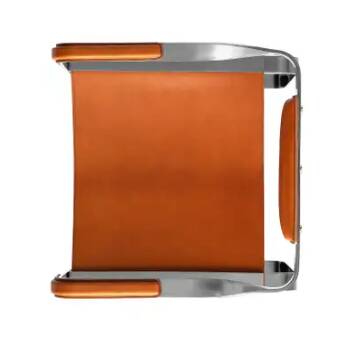 Armchair, aged silver steel and natural tobacco saddle leather.