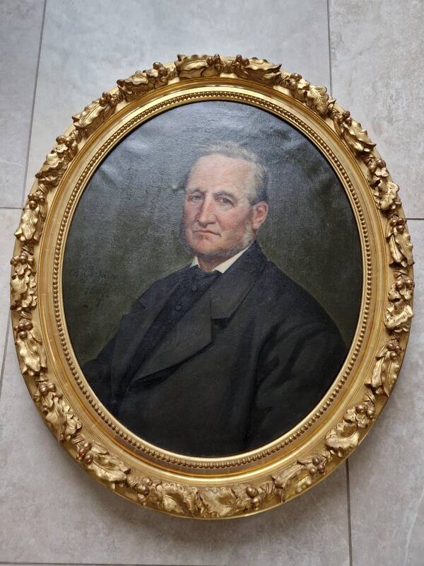 Charles Gislain (1826-1904) - Huile sur toile ovale - Portrait d'Homme 1887