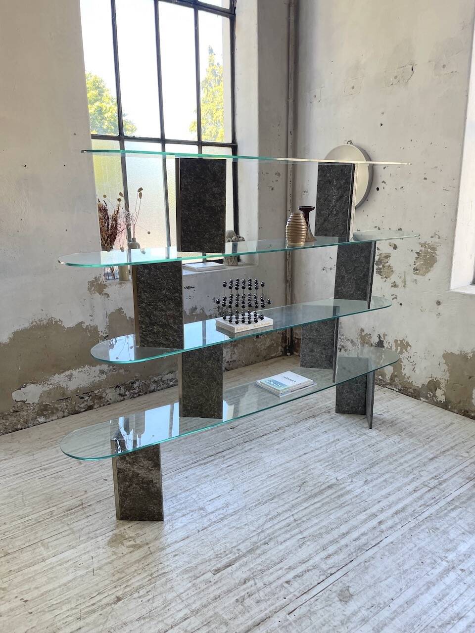 Roche Bobois stone and glass sculpture shelf 1970s