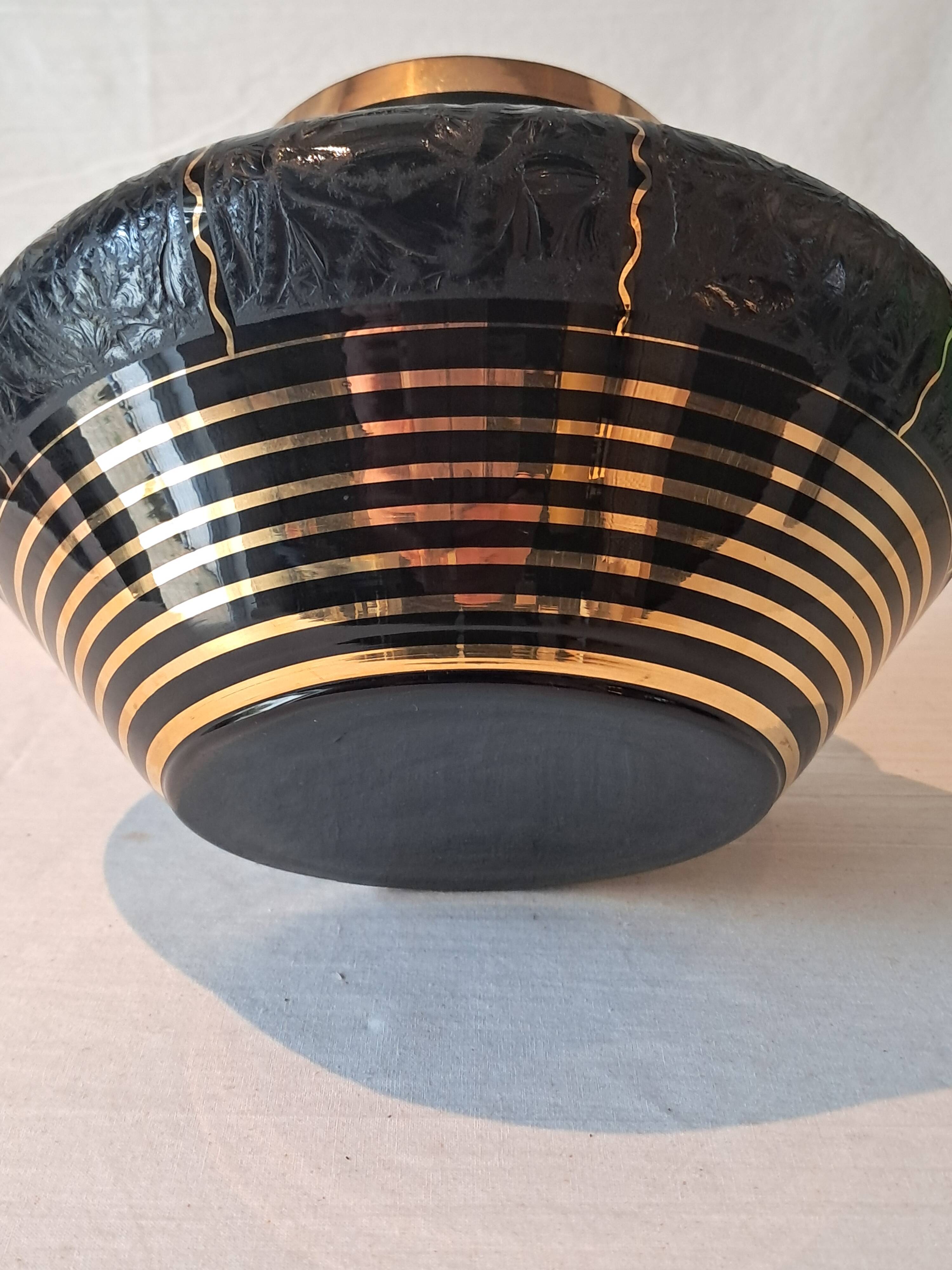 Art Deco Black Hyalite Boom Glass Vase from De Rupel Glassworks