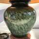 Ancient painted pottery Drimmer + wood + shade vintage pedestal vase lamp