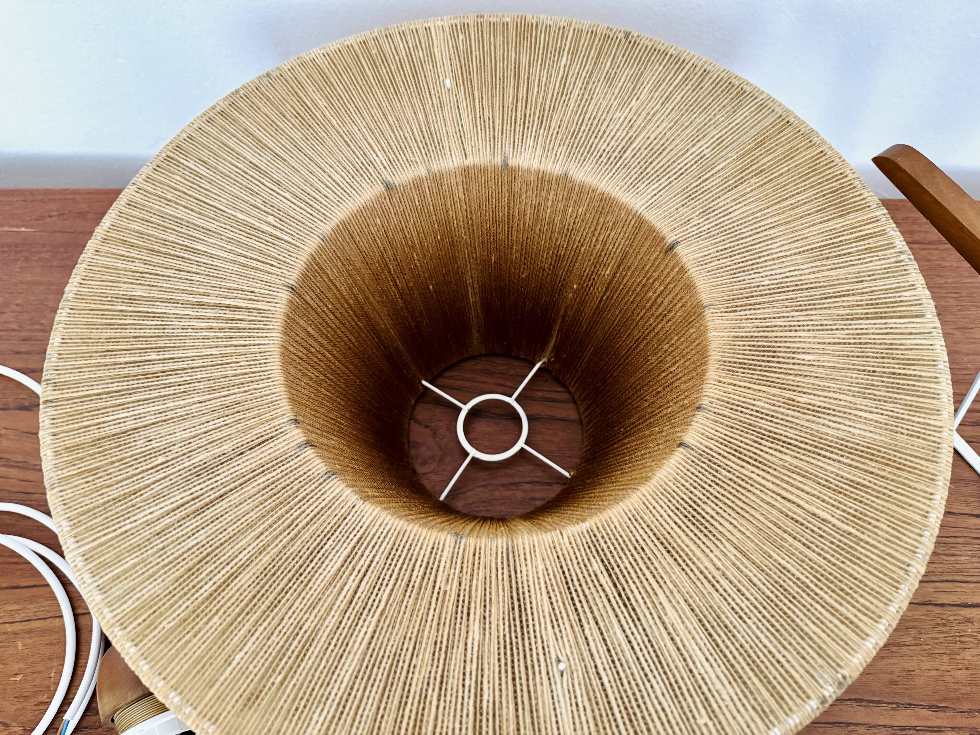 Teakwood and Raffia Bast Pendant Lamp by Temde