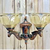 Wall lamp double fires copper metal art deco glassware ezan opalescent gilded