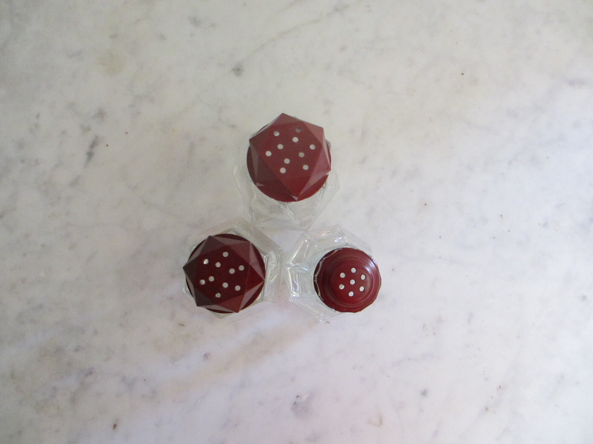 3 glass sprinklers or sugar bowls