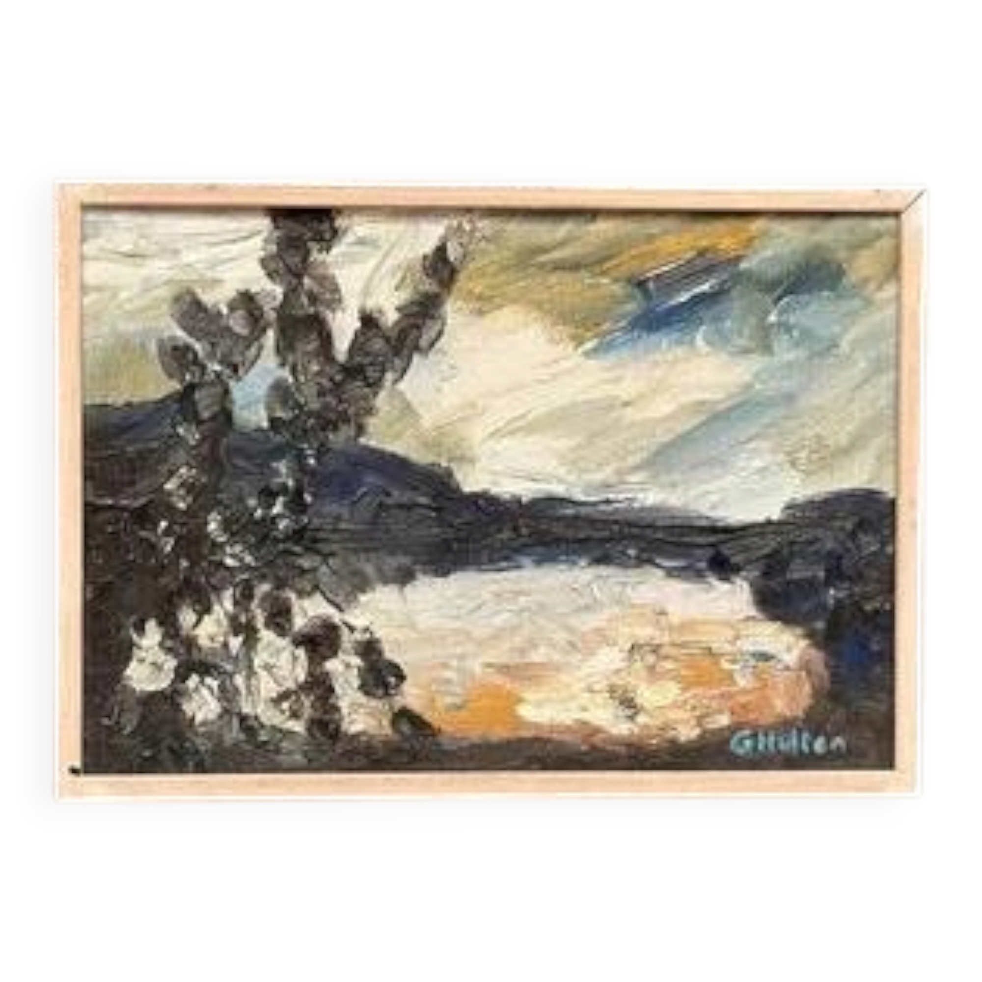 Swedish Oil on Panel “Abstract” by G. Hulten Signed Vintage & Framed 35×24cm