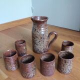 Orangeade service pitcher and 6 glasses in pyrite stoneware