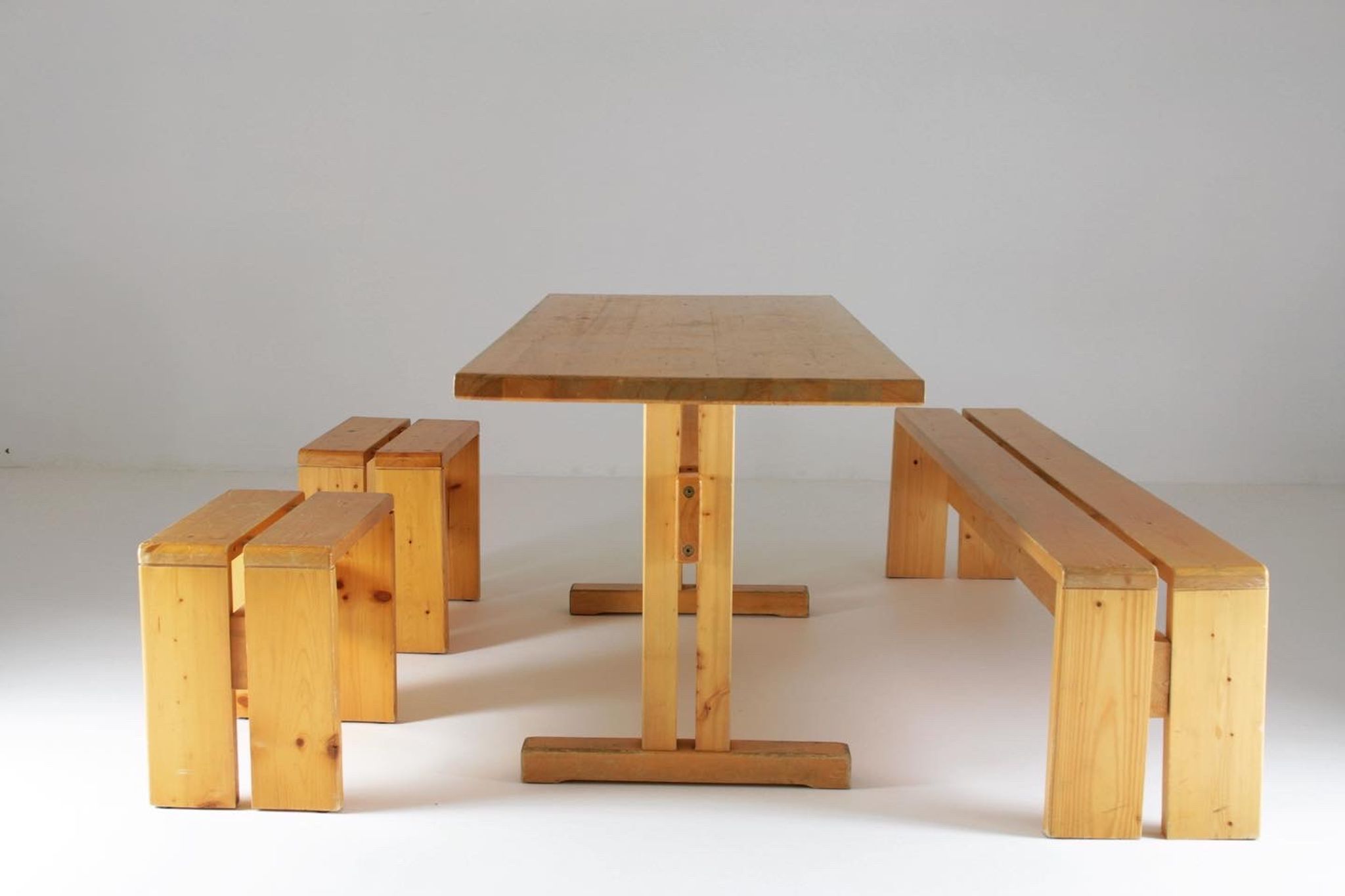 Table, bench and stools Les Arcs by Charlotte Perriand, France, 1960