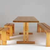 Table, bench and stools Les Arcs by Charlotte Perriand, France, 1960