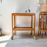 Desserte vintage en bois à roulettes plateau amovible