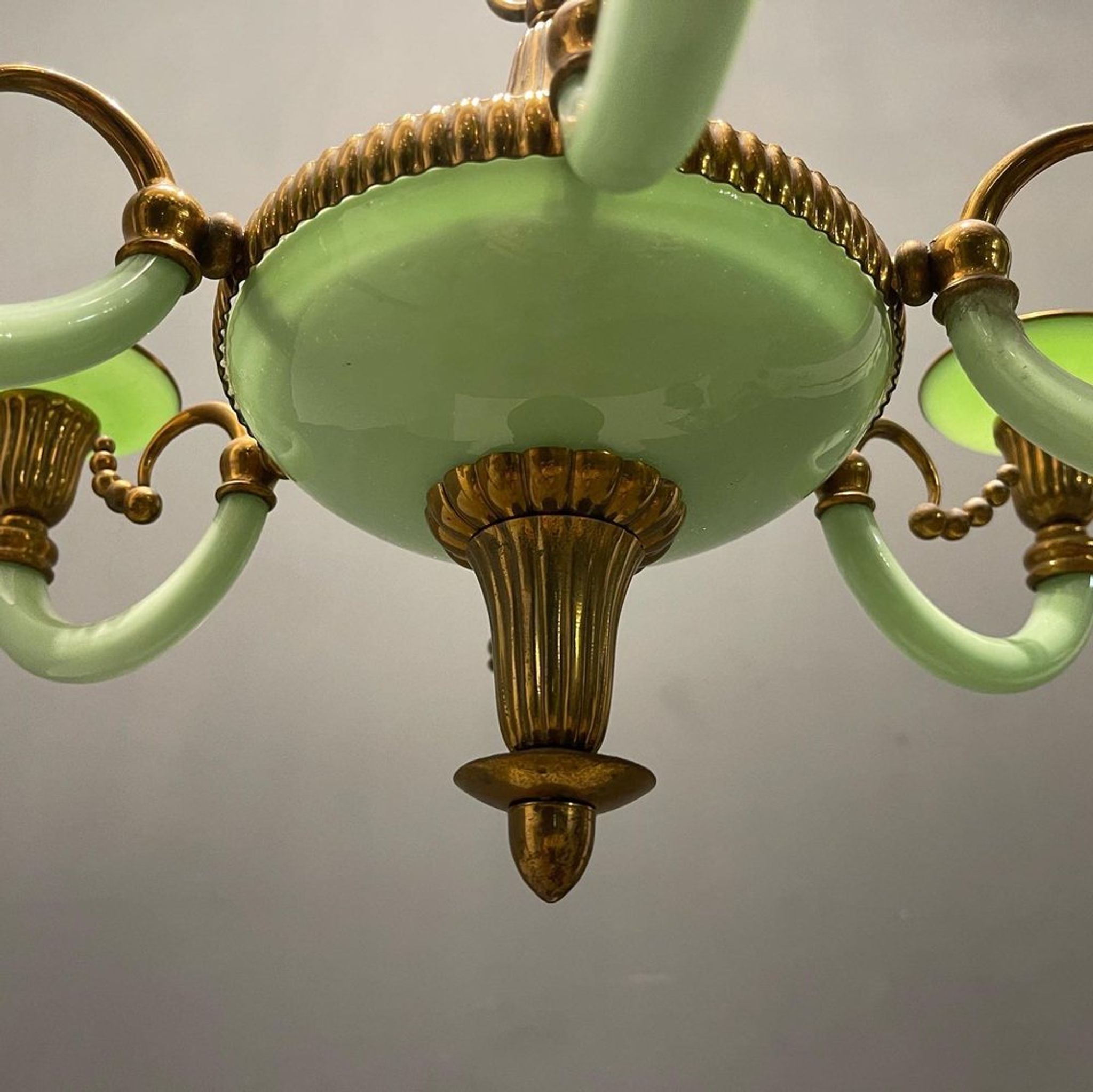 Art Deco Italian Green Opaline Glass Light Pendant