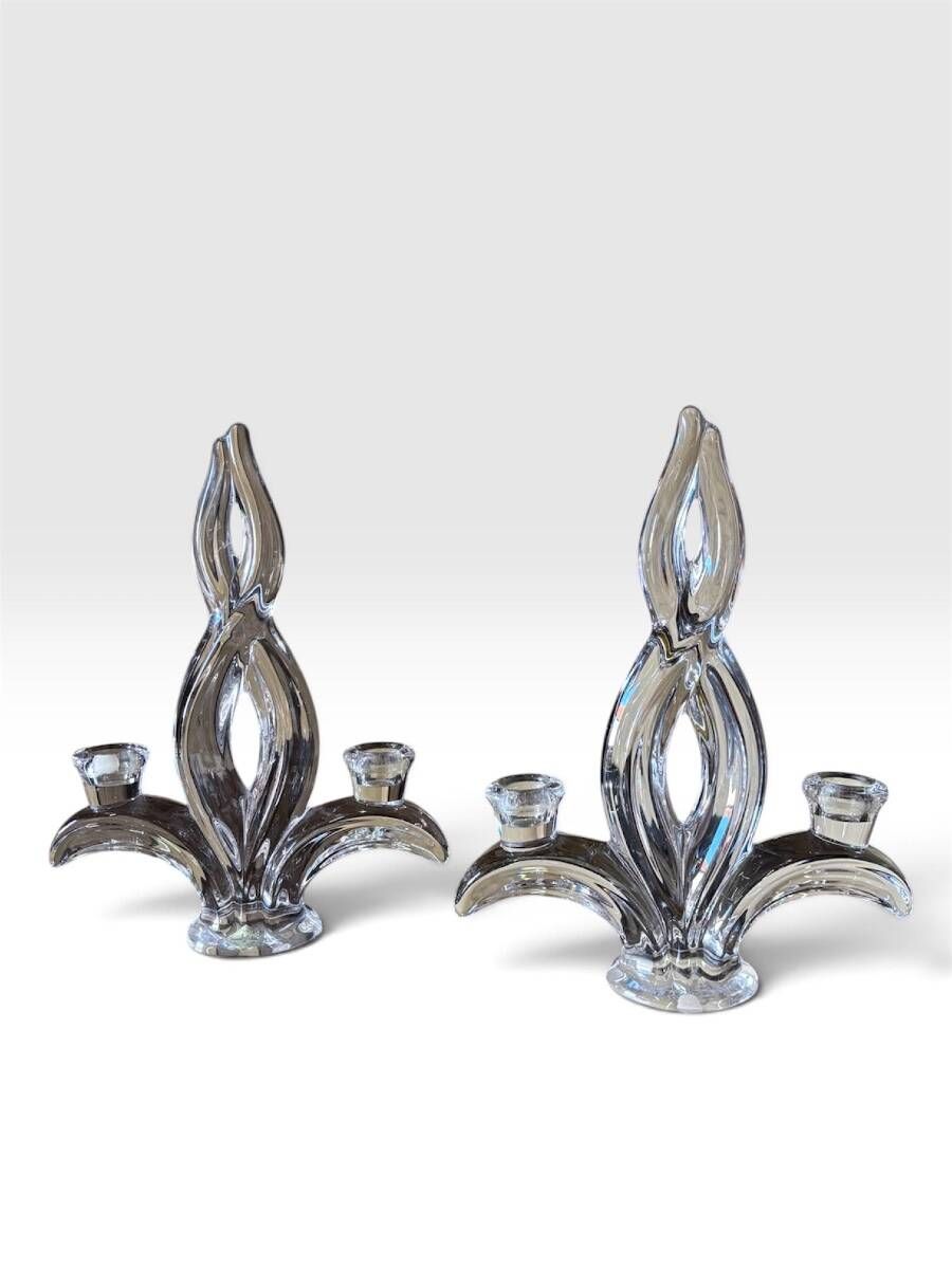 Pair of crystal candlesticks Vannes le Chatel Lorraine