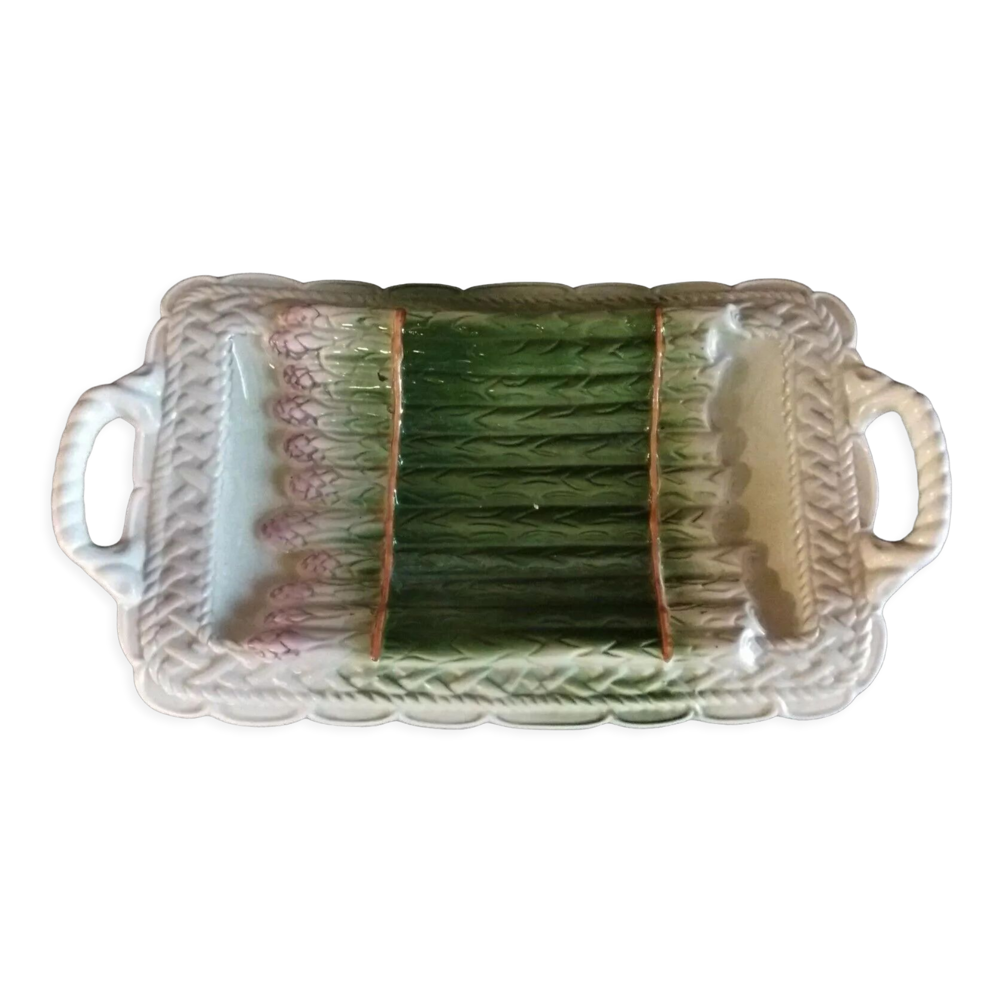 Plat à Asperges Barbotine Portugaise Pour Silea - Longueur 33.5 Cm, Bon état