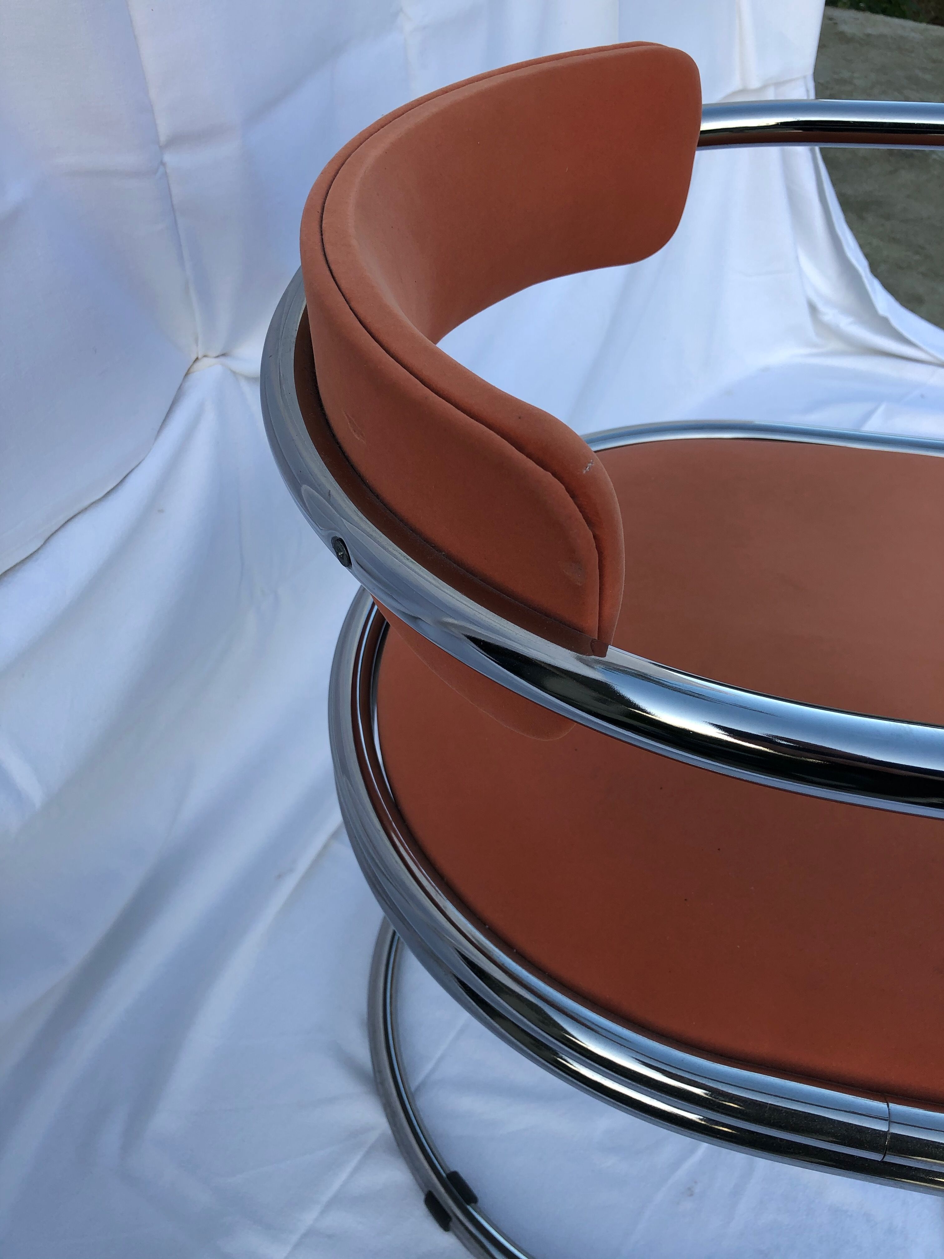 Victoria chair 70s chrome structure and terracotta-colored alacantara fabrics