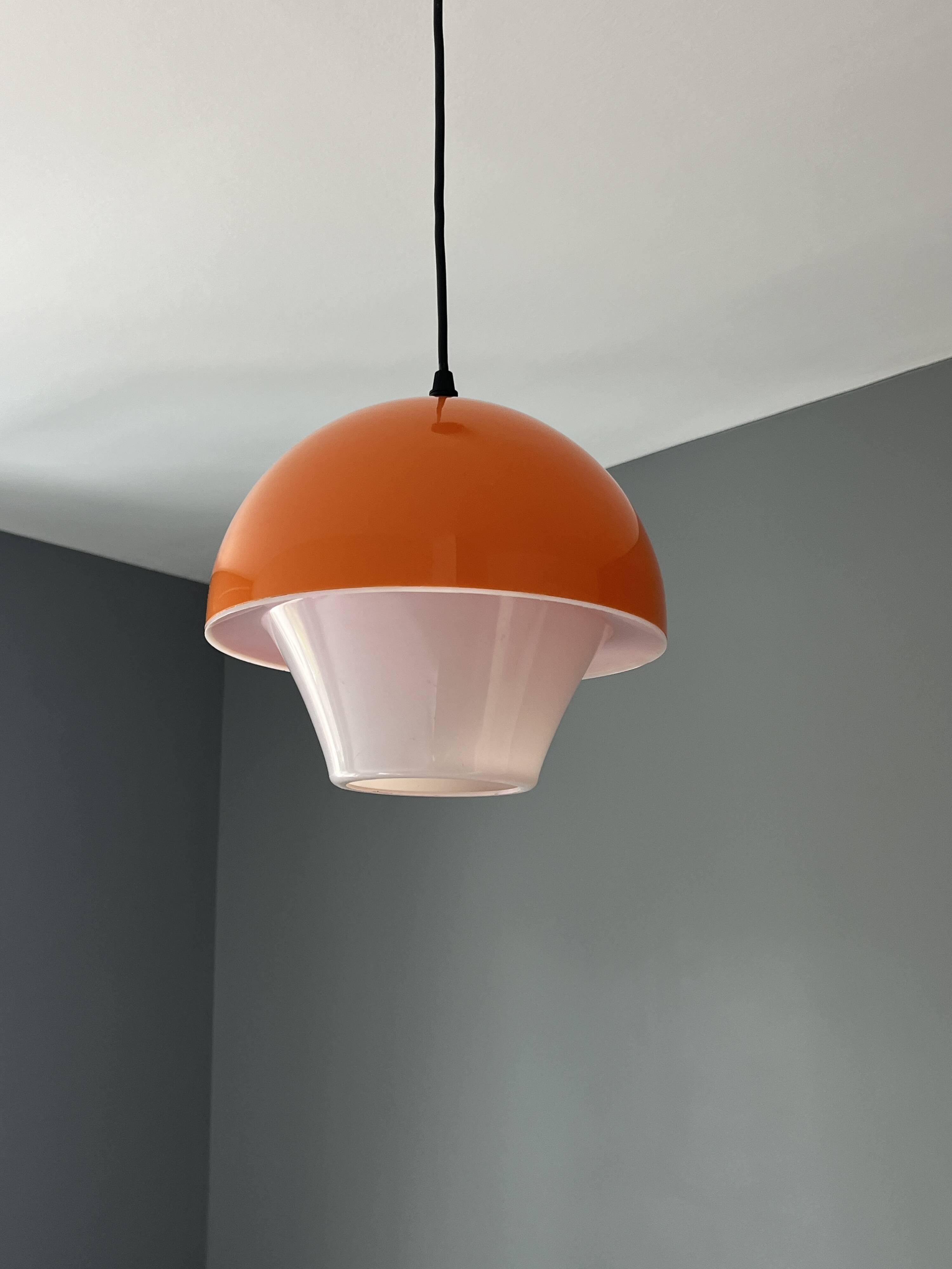 Plafonnier "champignon" orange et blanc vintage (1960-1970)