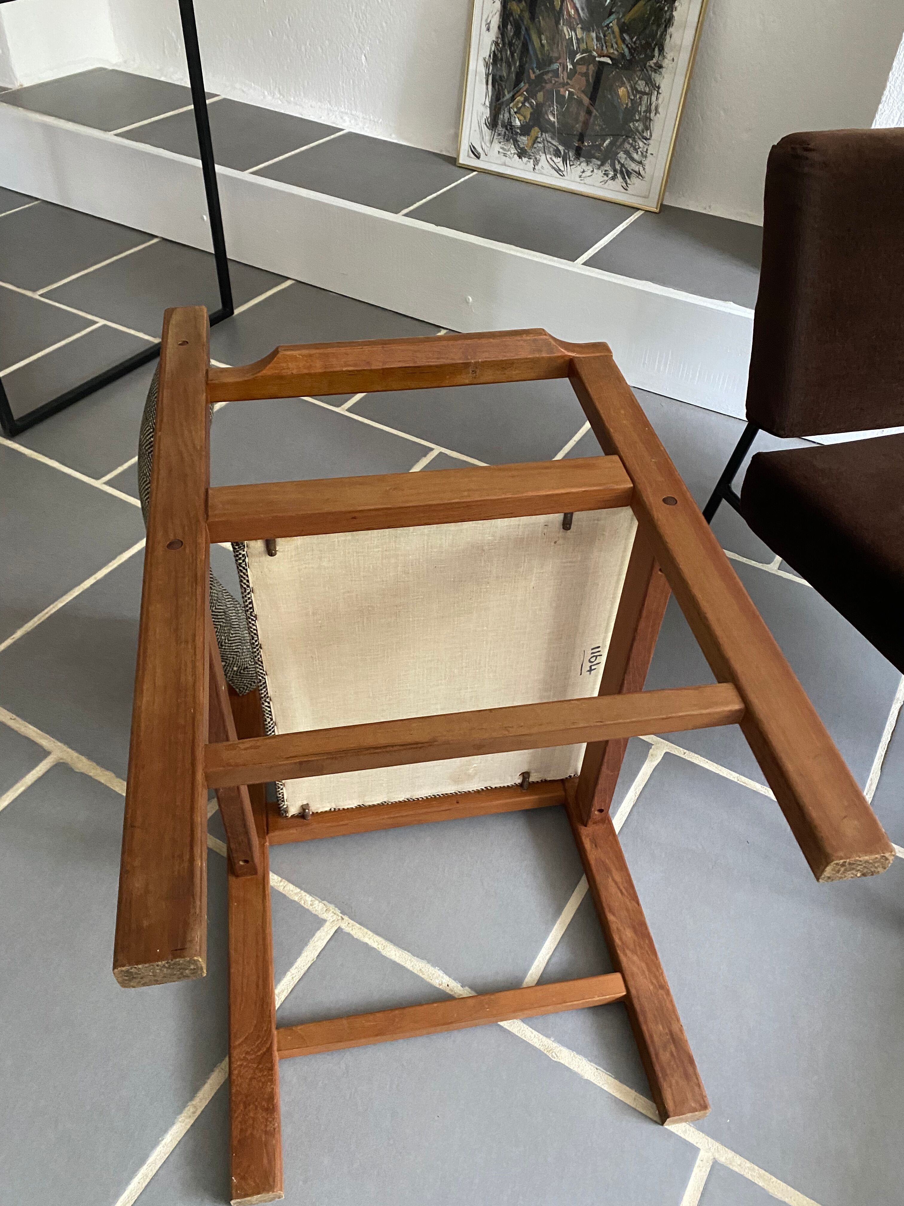 Fauteuil scandinave vintage teck et tweed