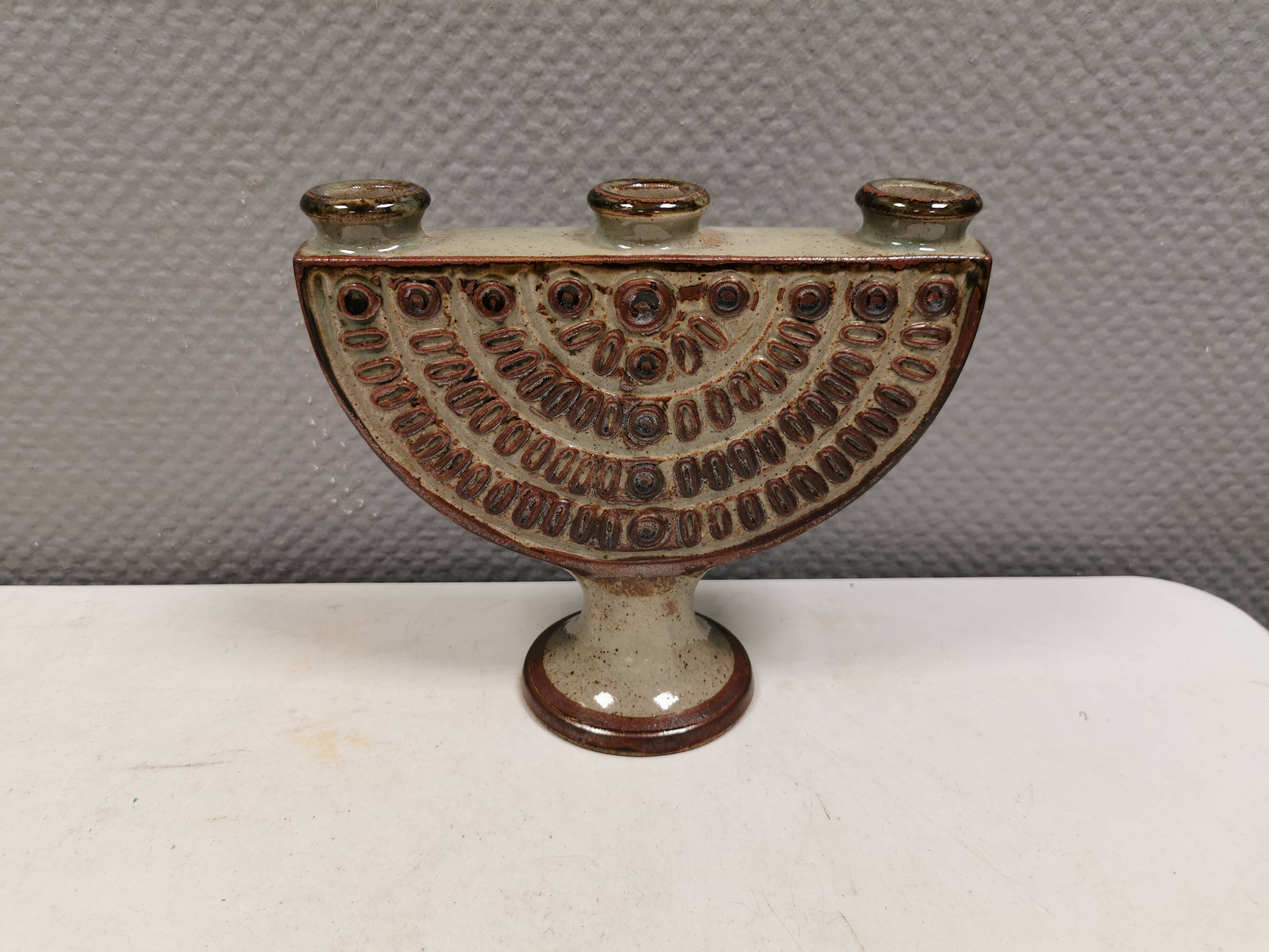 Three-armed ceramic candlestick. Denmark 1970s