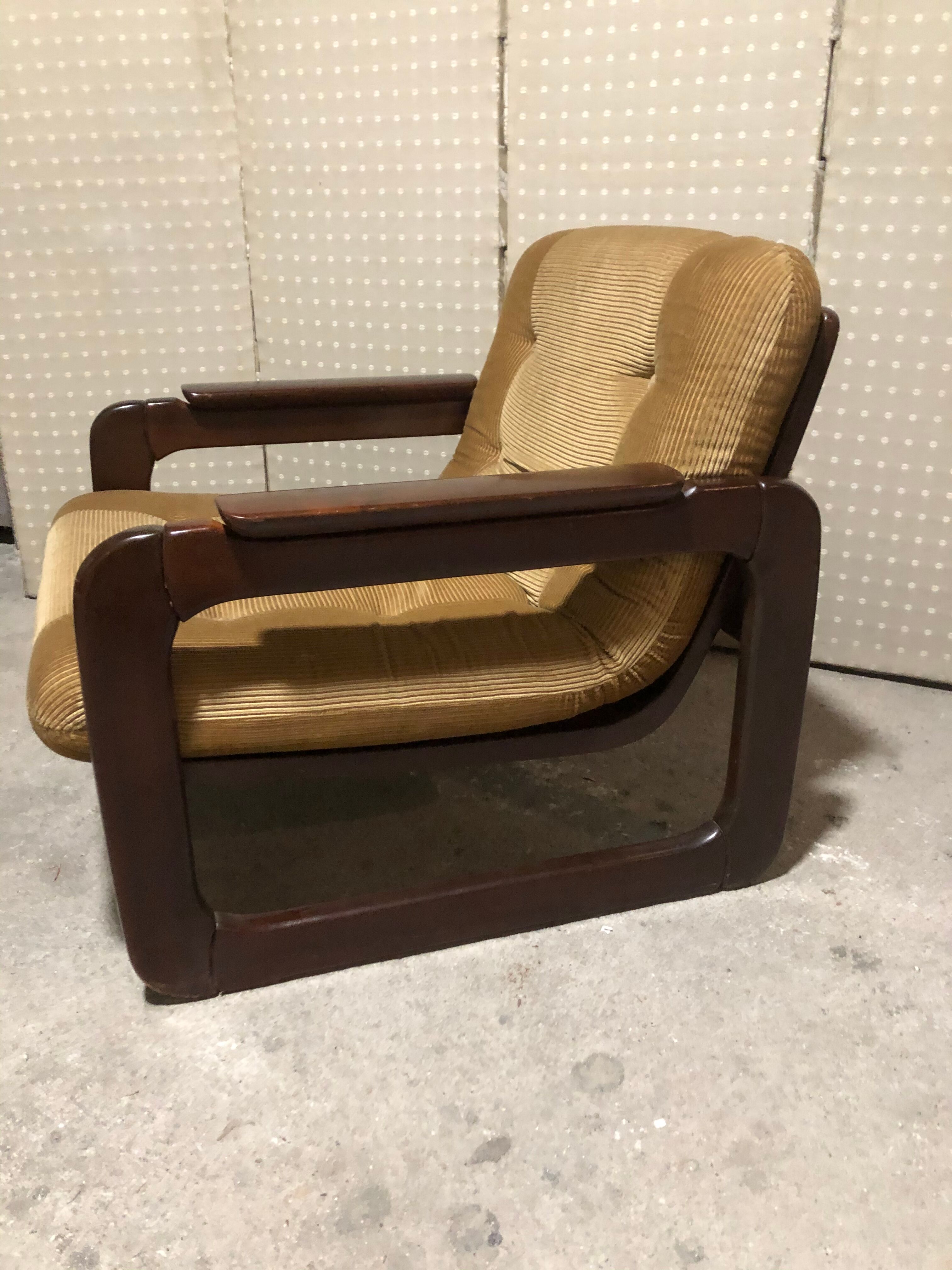 Salon 3 pieces Scandinavian "sleigh" vintage corduroy original 1960
