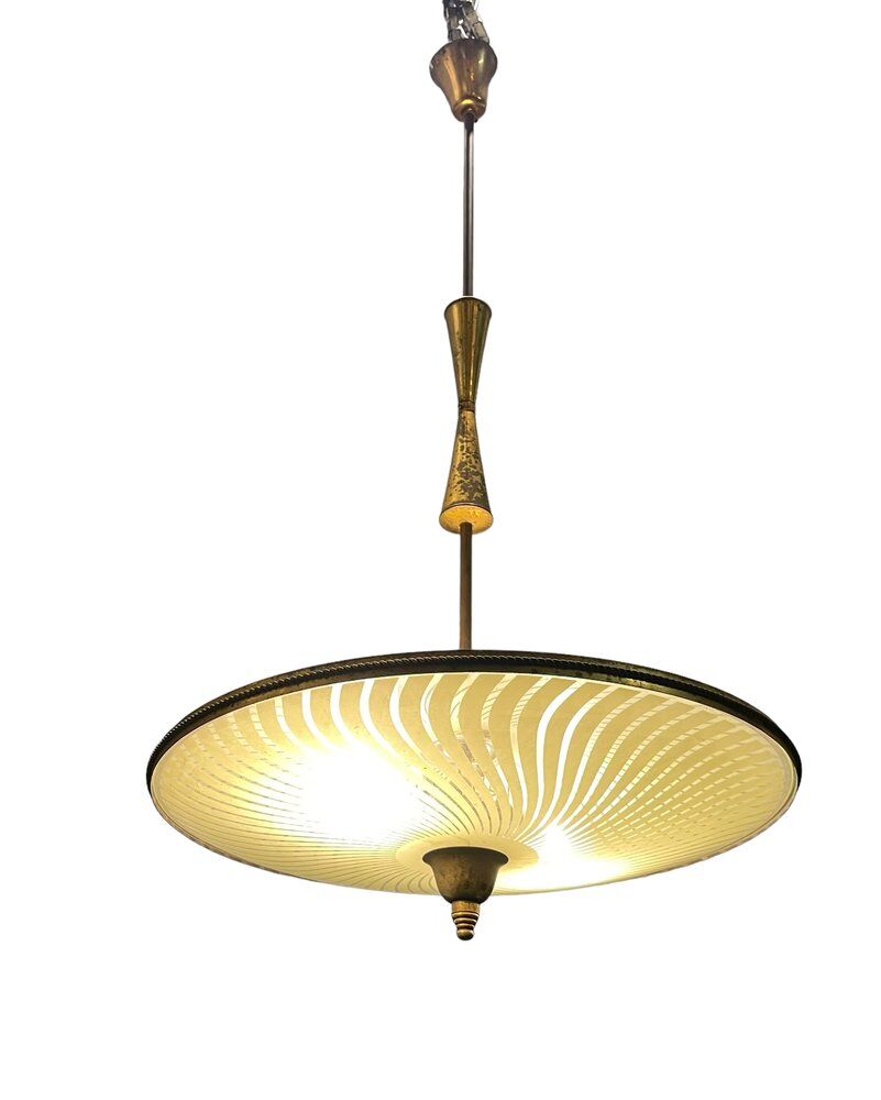 Vintage Bronze & Glass Light Pendant Light, 1950s
