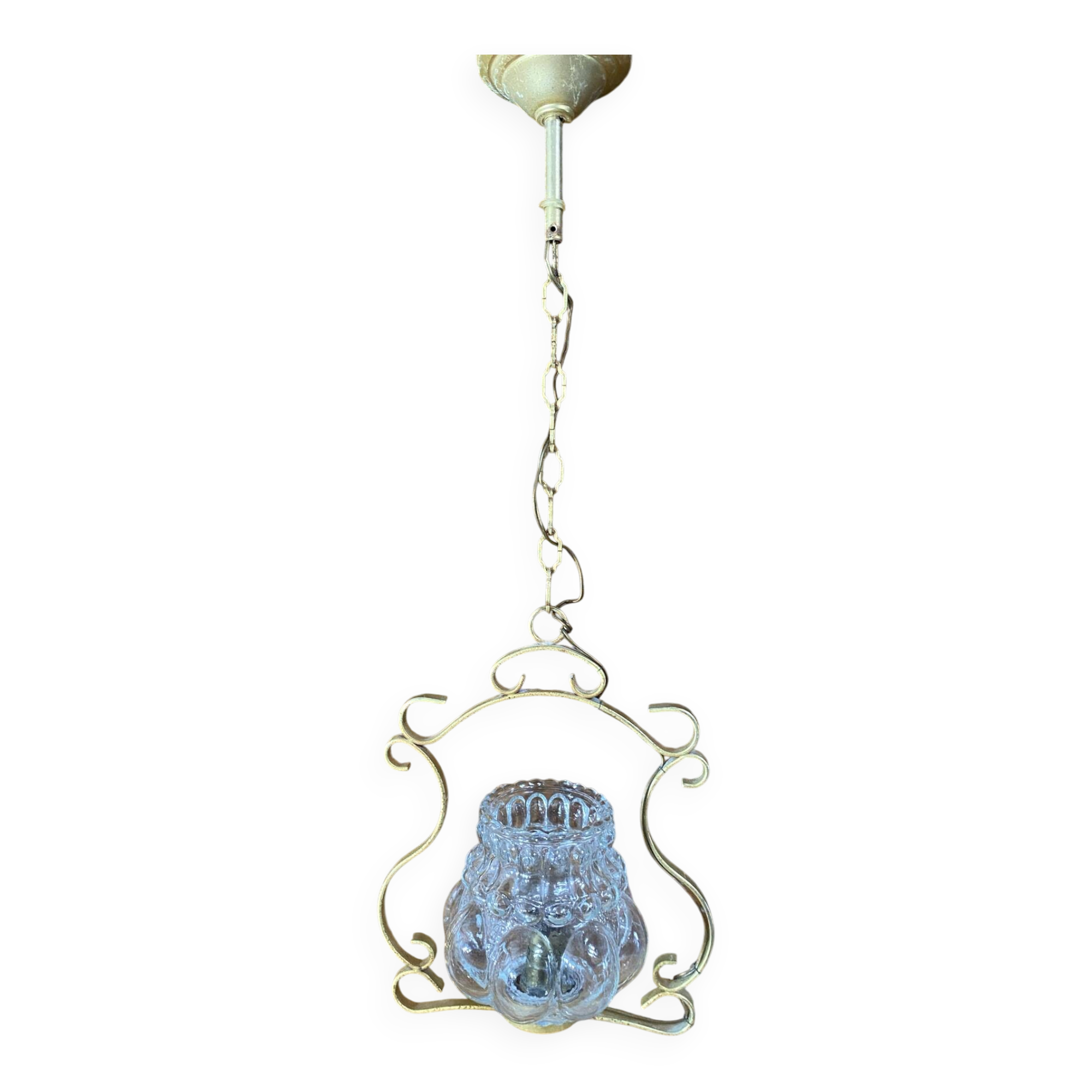 Vintage Molded Glass Suspension + Gold Metal Support #E511