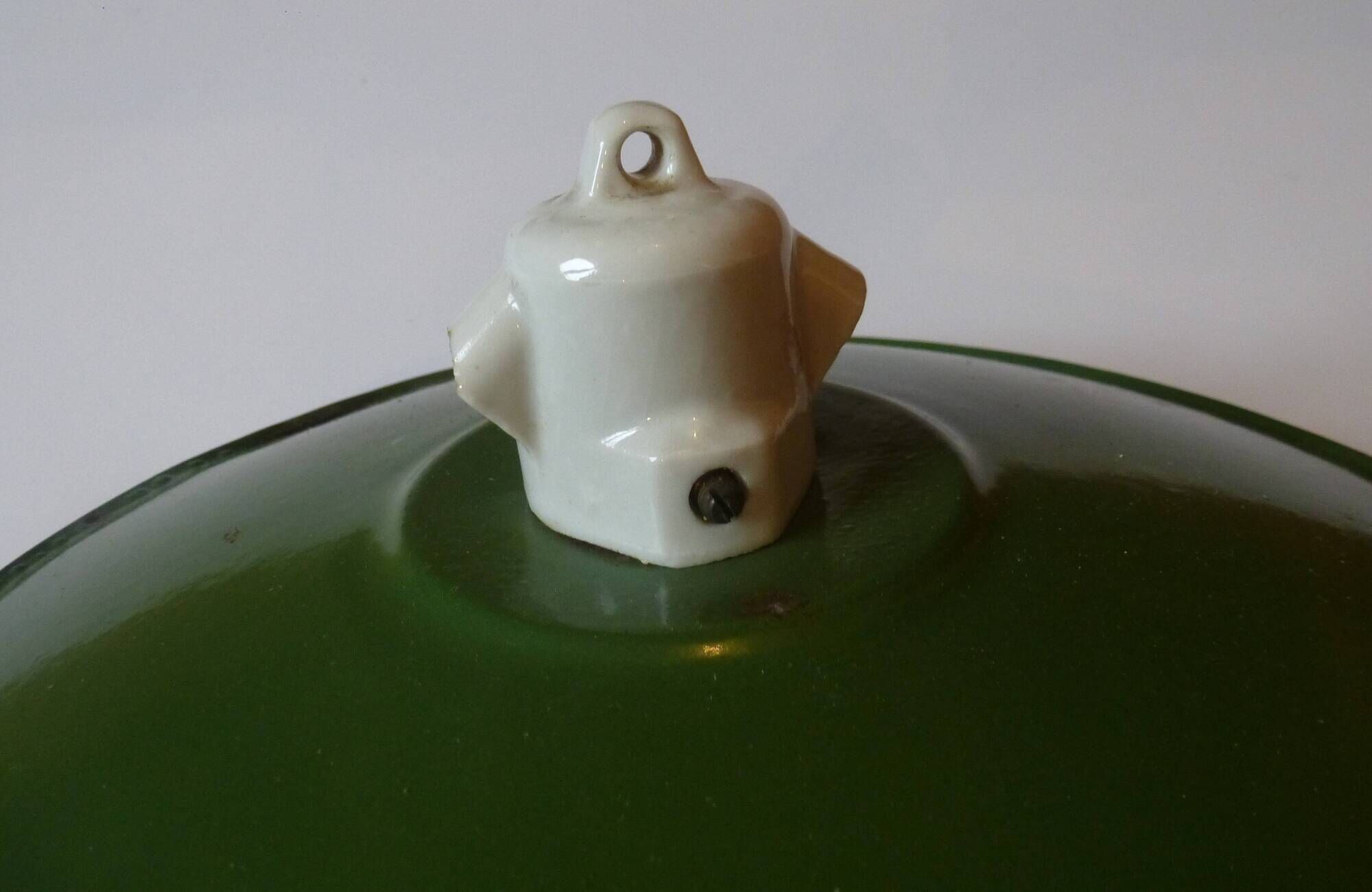 Industrial pendant light green enameled sheet metal and white porcelain #4