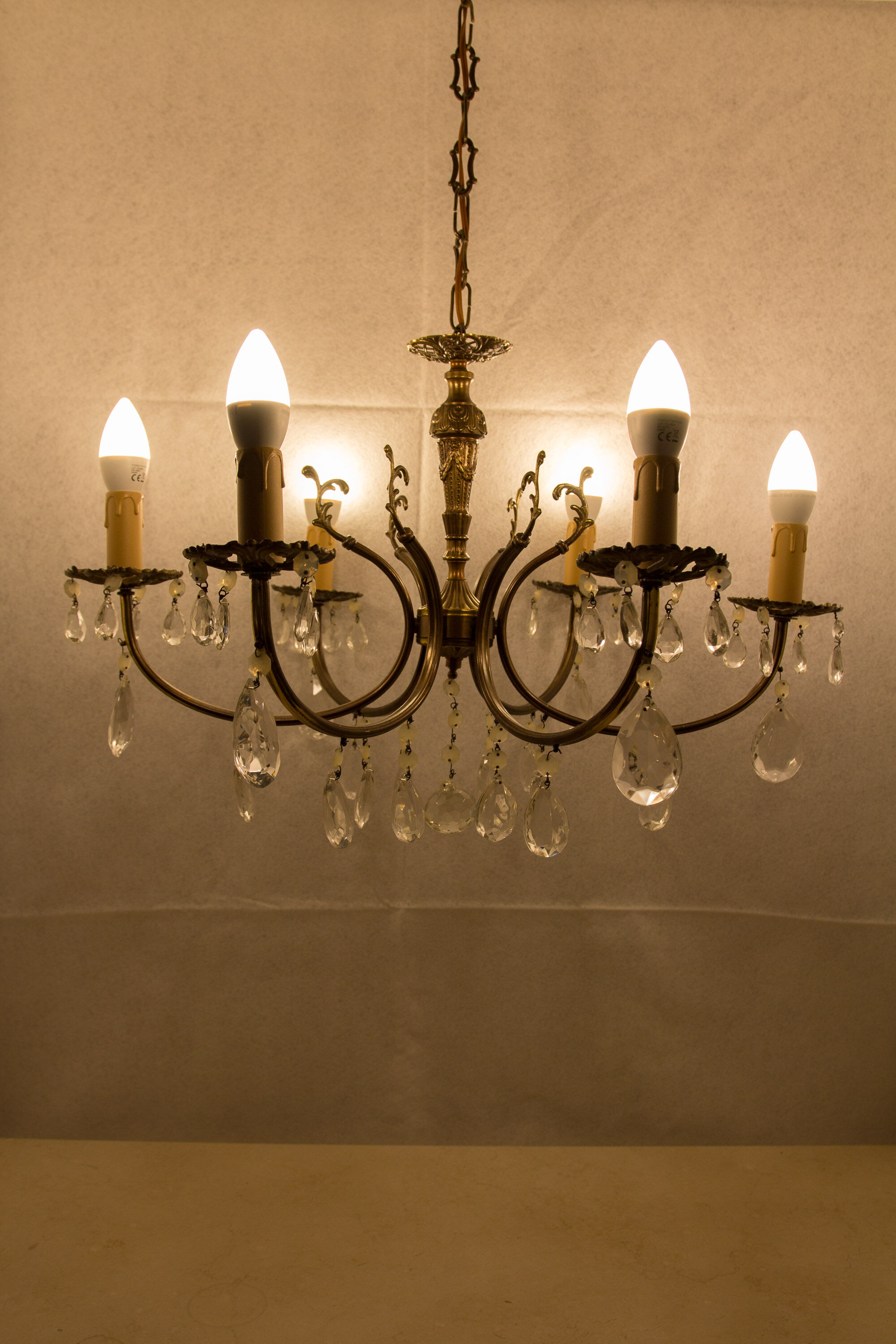 Six-light crystal chandelier